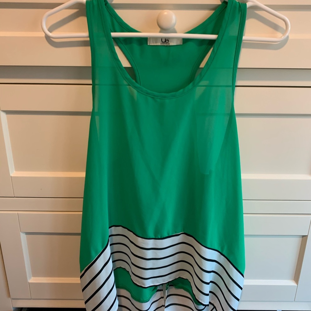 High low green tank with stripes and open back